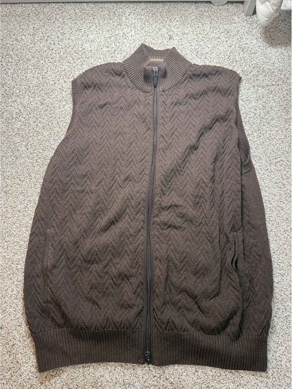 Alex Cannon Brown Cotton Knit Sleeveless Zip-Up Vest Large